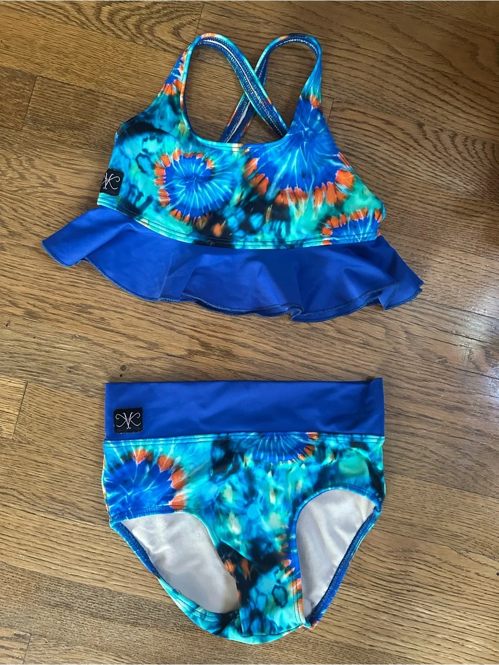 Kandi Kouture Blue Tie Dye 2 piece Dance Outfit girls size Large 7/8